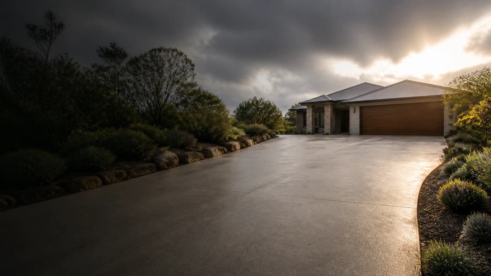 Freshly cleaned concrete driveway at a Bunbury home